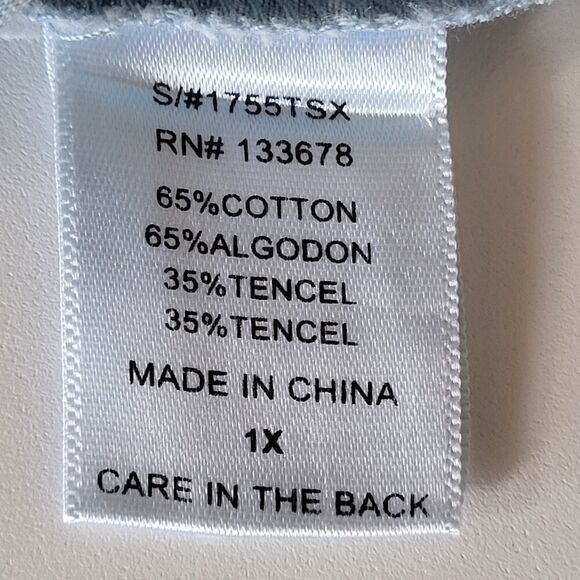 NEW Love Tree Plus Size 1X Blue Cotton Blouse Embroidered On & Off Shoulder - Picture 10 of 13